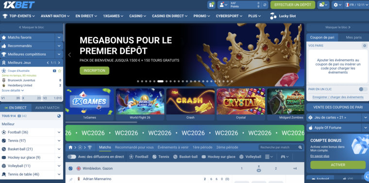 1xBet Côte d'Ivoire, page d'accueil paris sportifs