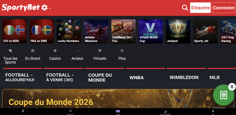 SportyBet Côte d'Ivoire, page d'accueil paris sportifs